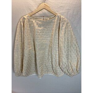 Ann Mashburn Ivory floral Embroidered Top blouse size‎ XL Popover puff sleeve